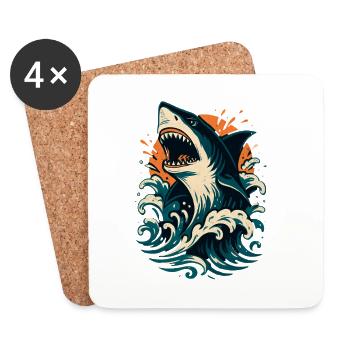 Le requin rugit à travers les vagues orangées - Dessous de verre (lot de 4) - blanc - Devant