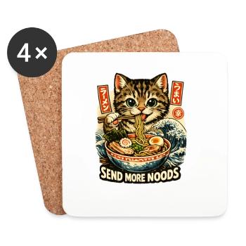 Ramen Nouilles, Amoureux des Chats, Kats Kawaii Rétro - Dessous de verre (lot de 4) - blanc - Devant