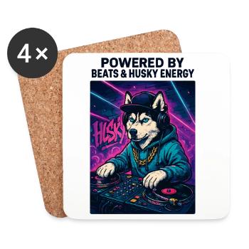 Husky DJ – Urban Streetwear mit Beats Energy - Untersetzer (4er-Set) - Weiß - Vorne