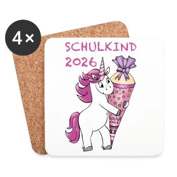 Enfant scolaire de licorne avec pomme de sucre en 2026 - Dessous de verre (lot de 4) - blanc - Devant