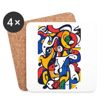 Buntes Linien-Mosaik Abstraktes Kunstwerk Motiv - Untersetzer (4er-Set) - Weiß - Vorne