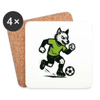 Grüner Wolf Fußballdribbler - Untersetzer (4er-Set) - Weiß - Vorne