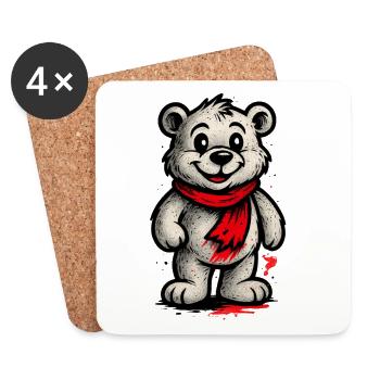 Cuddly bear with red scarf - Coasters (set of 4) - white - Front