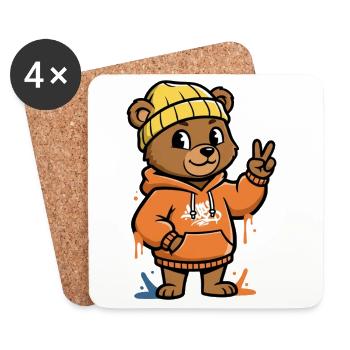 Little Bear Hoodie Peace Sign - Coasters (set of 4) - white - Front