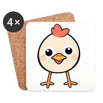 Cœur de poussin Poulet mignon, Dessin animé - Dessous de verre (lot de 4) - blanc - Devant