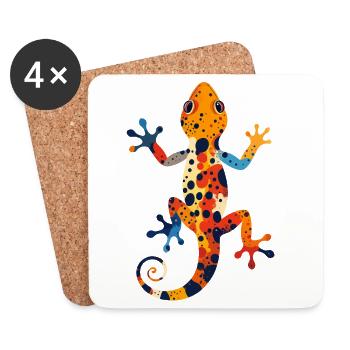 Bunter Gecko Farbexplosion Echse Kunst Motiv - Untersetzer (4er-Set) - Weiß - Vorne