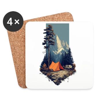 Magie du camping à Alpenwald - Dessous de verre (lot de 4) - blanc - Devant