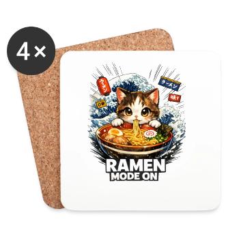 Kawaii Cats Ramen Nouilles Japon Rétro - Dessous de verre (lot de 4) - blanc - Devant