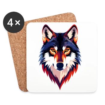 Colored Wolf Head Wolf Look Wolf Head Motif - Coasters (set of 4) - white - Front