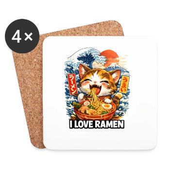 Ramen de chat Kawaii - Dessous de verre (lot de 4) - blanc - Devant