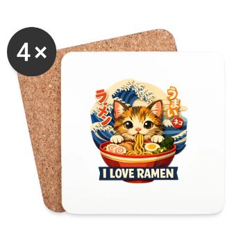 Ramen Cat - Coasters (set of 4) - white - Front