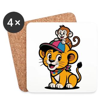 Lion et Singe mignons – Meilleurs amis - Dessous de verre (lot de 4) - blanc - Devant