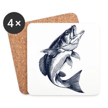 Perchoir sauteur | Motif de pêcheur vintage - Dessous de verre (lot de 4) - blanc - Devant