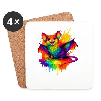 Regenbogenfledermaus Splash - Untersetzer (4er-Set) - Weiß - Vorne