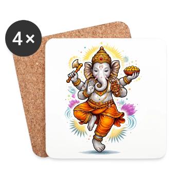 Ganesha – Dieu hindou de la sagesse dans le style artistique - Dessous de verre (lot de 4) - blanc - Devant