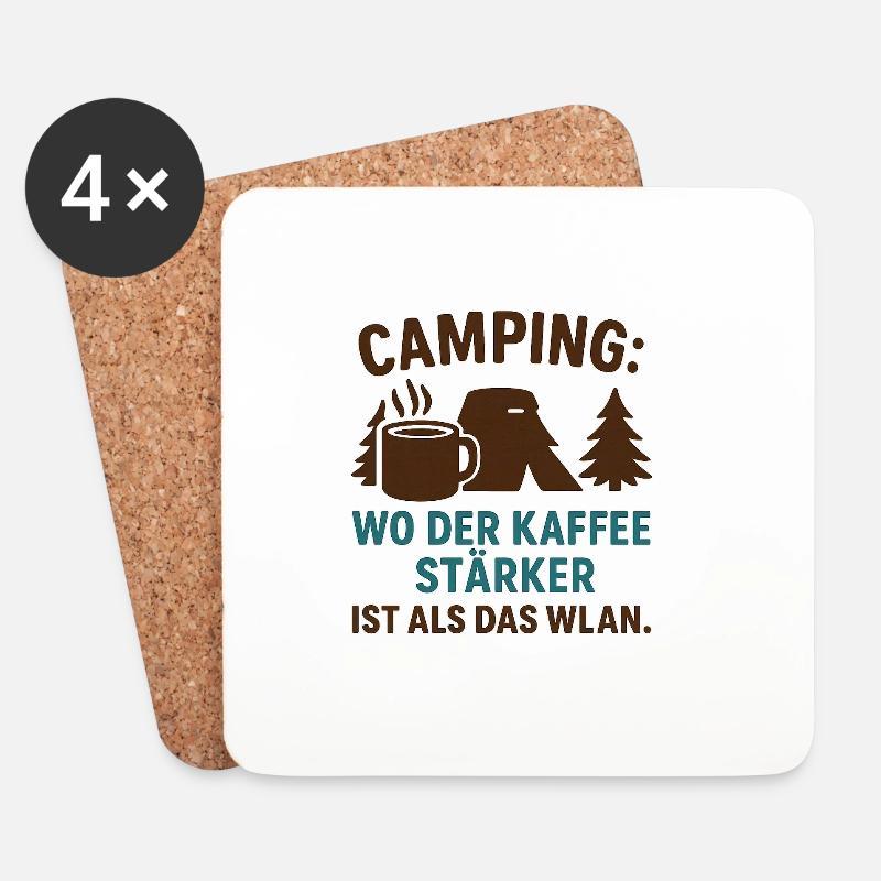 Kaffee stärker als WLAN Camping - Untersetzer (4er-Set) - Weiß