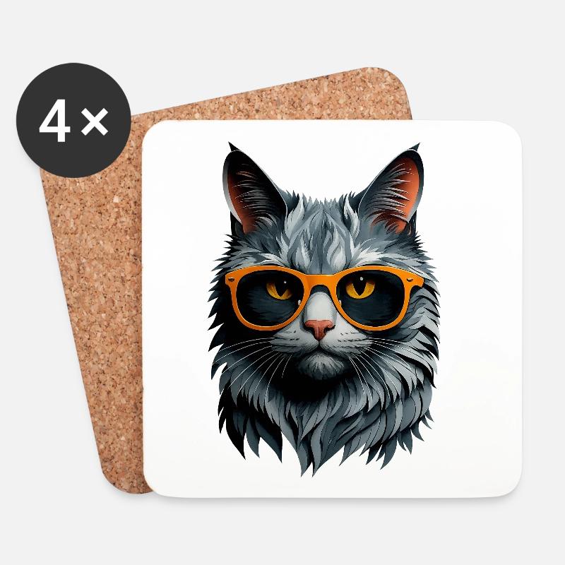 Katzensommer: Katze mit Orange-Sonnenbrille - Untersetzer (4er-Set) - Weiß