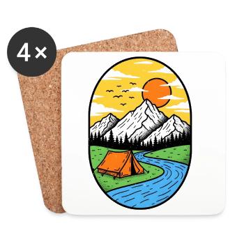 Mountain Sun Campfire Tent - Coasters (set of 4) - white - Front