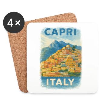 Capri Italy – Watercolor Travel Poster Mediterranean - Coasters (set of 4) - white - Front