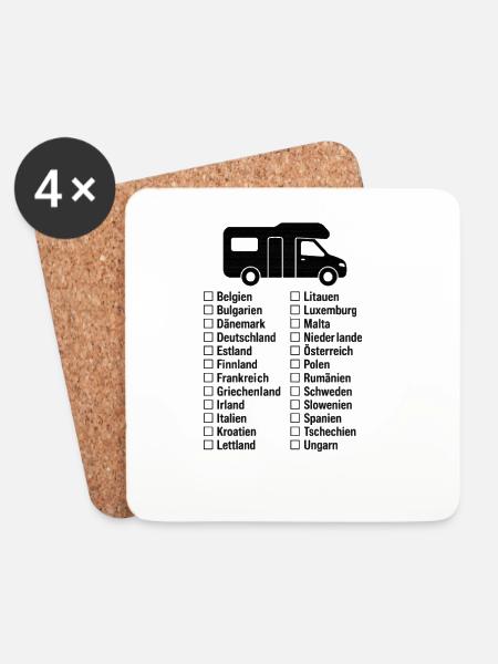 Europa-Checkliste mit Wohnmobil - Untersetzer (4er-Set) - Weiß