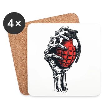 Grenade squelettique en main - Dessous de verre (lot de 4) - blanc - Devant