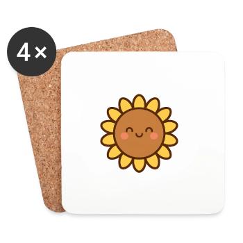Fleur souriante jaune - Dessous de verre (lot de 4) - blanc - Devant