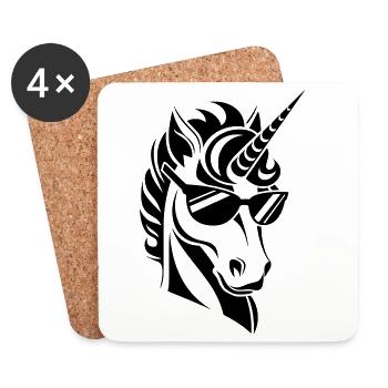 Licorne avec lunettes de soleil Cool - Dessous de verre (lot de 4) - blanc - Devant