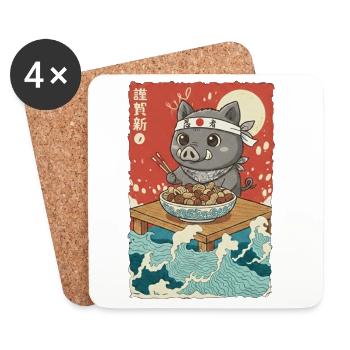 Anime Wild Boar - Coasters (set of 4) - white - Front