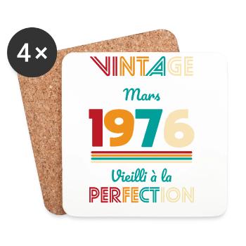 Anniversaire 50 ans - Vintage - Mars 1976 - Dessous de verre (lot de 4) - blanc - Devant