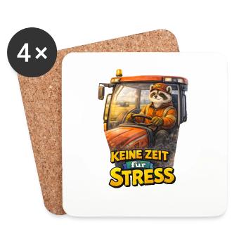 Keine Zeit für Stress – Traktorfahrer Waschbär - Untersetzer (4er-Set) - Weiß - Vorne