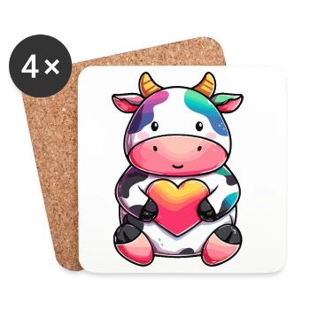Vache colorée avec du cœur - Dessous de verre (lot de 4) - blanc - Devant