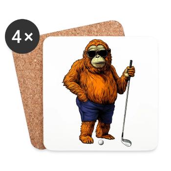 Monkey Golfer - Coasters (set of 4) - white - Front