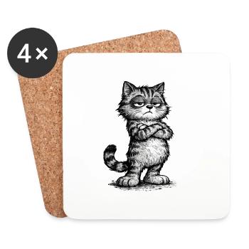 Grumpy Katze – Chef Vibes (Sketch Attitude) - Dessous de verre (lot de 4) - blanc - Devant