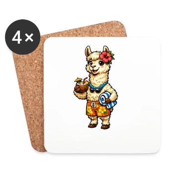 Lama sur la plage avec une décoration florale - Dessous de verre (lot de 4) - blanc - Devant