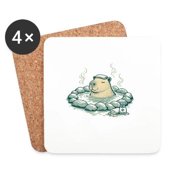 Capybara dans le bain de source - Dessous de verre (lot de 4) - blanc - Devant
