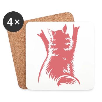 Rock Cat Back View – Devil Horns - Coasters (set of 4) - white - Front