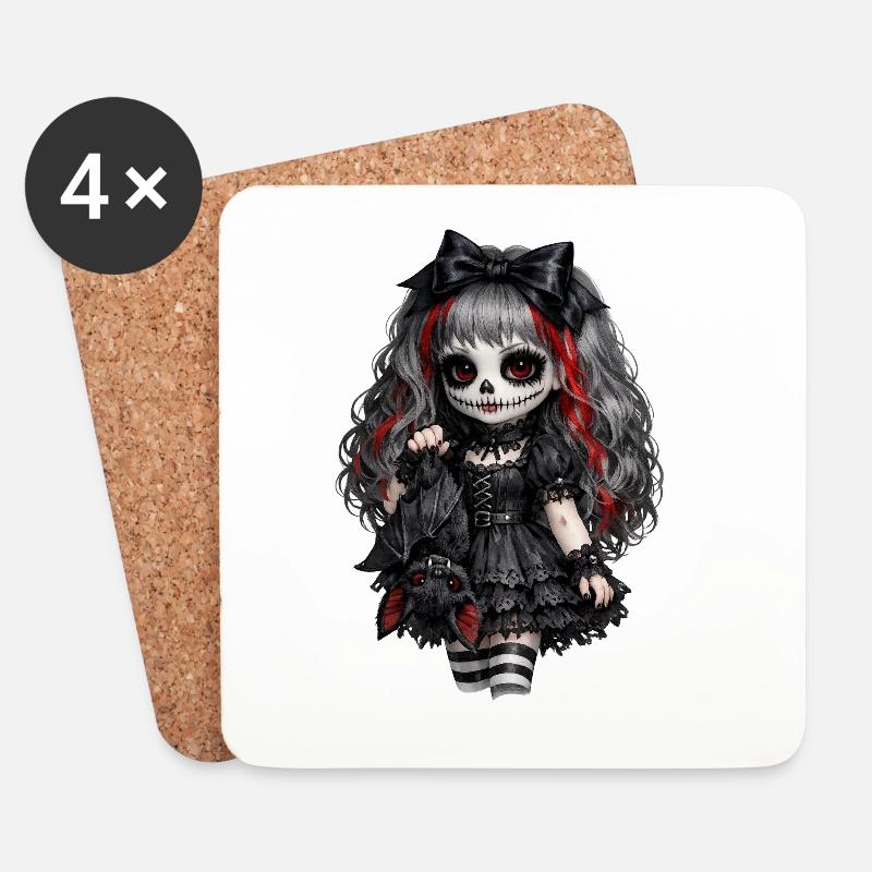 Gothic Zuckerschädel Puppe - Untersetzer (4er-Set) - Weiß