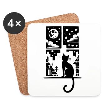Katze am Fenster Mondnacht - Untersetzer (4er-Set) - Weiß - Vorne