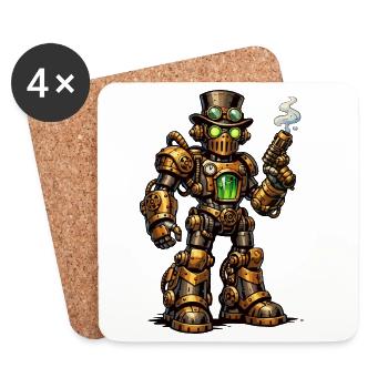 Steampunk Robo with Green Core - Coasters (set of 4) - white - Front