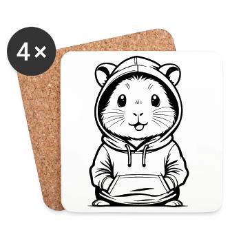 Sweat à capuche hamster Streetwear - Dessous de verre (lot de 4) - blanc - Devant