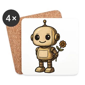 Retro robot with flower - Coasters (set of 4) - white - Front