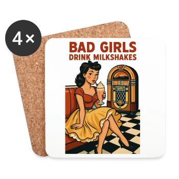 50s Pin-Up: Bad Girls Drink Milkshakes Rockabilly - Coasters (set of 4) - white - Front