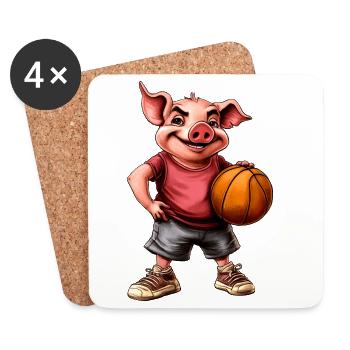 Joueuse de basket des Cochons / Truie de basket - Dessous de verre (lot de 4) - blanc - Devant