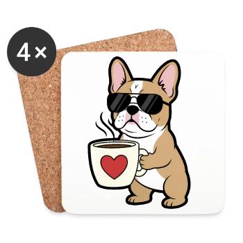 Bulldogge Hund Kaffee Comic - Untersetzer (4er-Set) - Weiß - Vorne