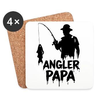 Angler Papa - Fischer Vater Silhouette und Fisch. - Untersetzer (4er-Set) - Weiß - Vorne