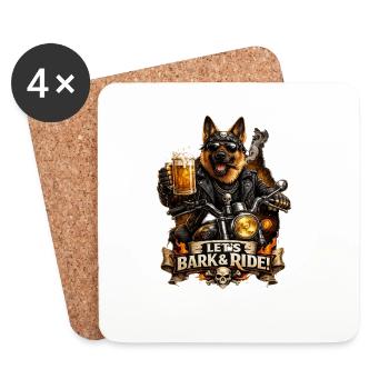 Let’s Bark & Ride – Fun Biker Dog - Untersetzer (4er-Set) - Weiß - Vorne