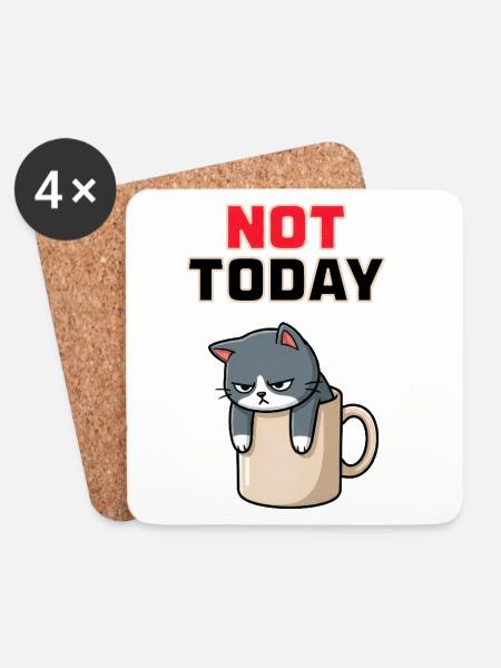 Not Today Cat – lustiges Wüten-Katzen-Meme - Untersetzer (4er-Set) - Weiß