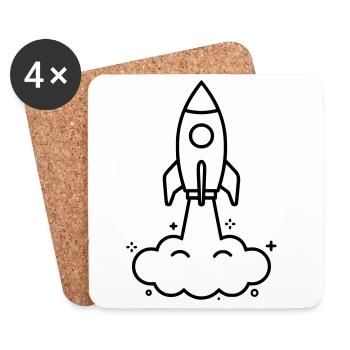 Résumé de Nuages Fusées Kawaii - Dessous de verre (lot de 4) - blanc - Devant