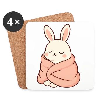 Sleeping bunny in cuddly blanket - Coasters (set of 4) - white - Front