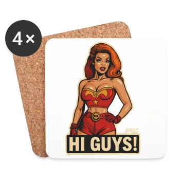 Hi Guys Retro Heroine  - Coasters (set of 4) - white - Front